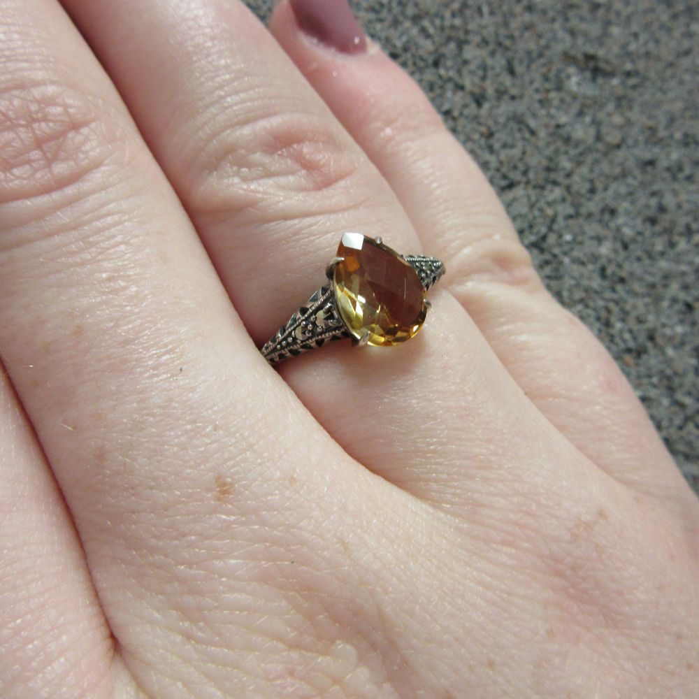 Citrine Pear Shape with Marcasite Ring - 01R563CTF - Click Image to Close